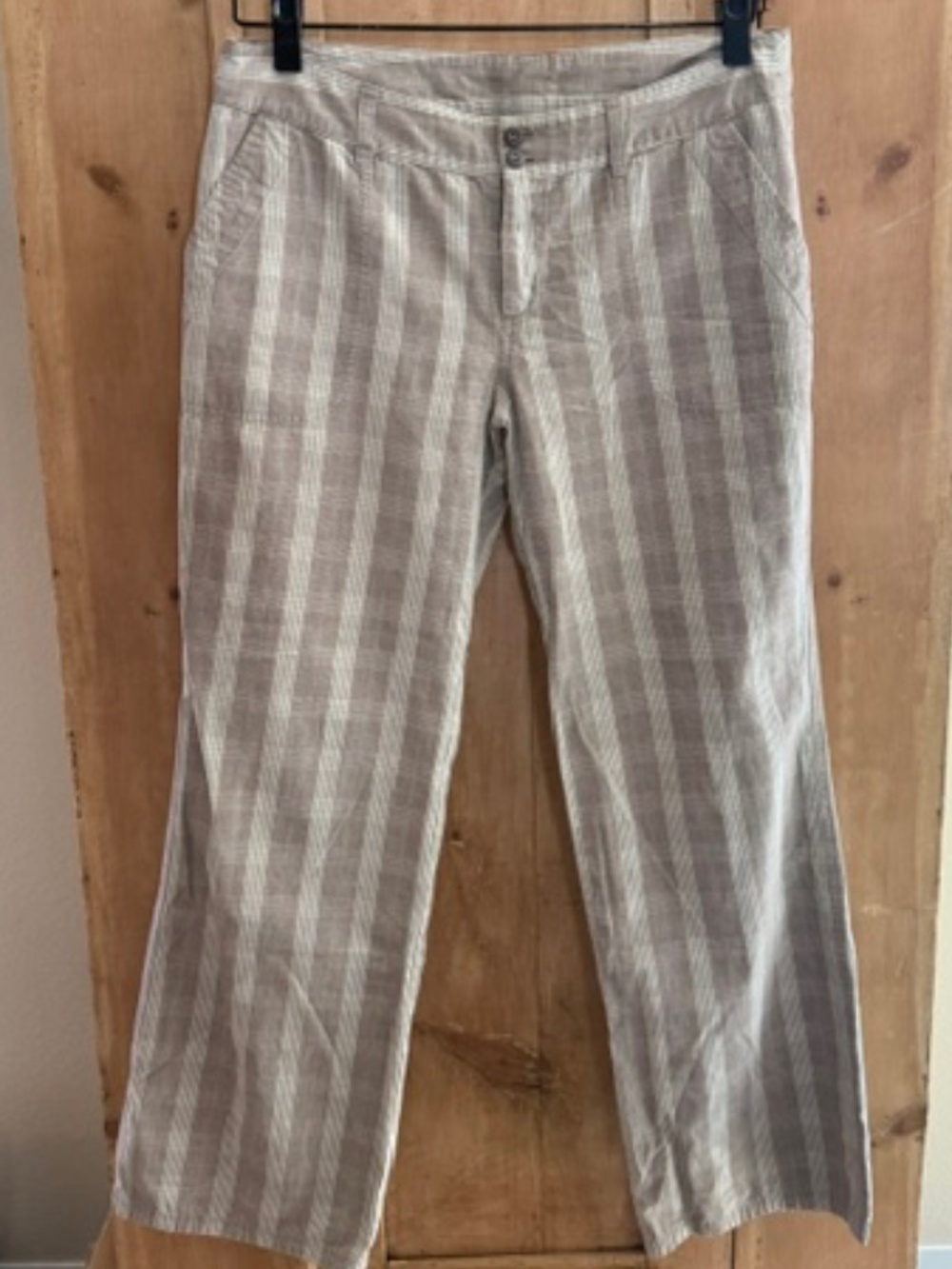 Patagonia Organic Cotton Pants Women's Size 10 Beige Plaid Mid Rise Straight Leg
